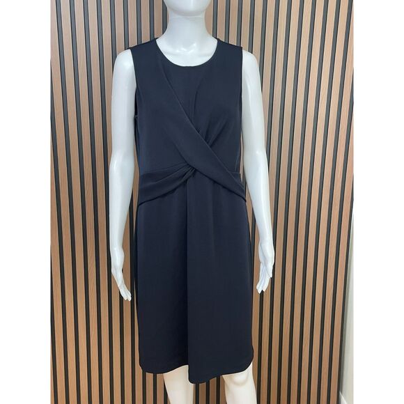 Ann Taylor Women's 10 Black Dress Polyester Sheath Twisted Wrap Knotted Cocktail - Picture 1 of 9